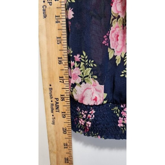 Abercrombie Kids Floral Ruffle Sheer Navy Peasant Blouse Size M - Picture 8 of 9